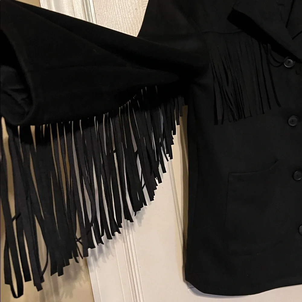 Universal Thread Faux Suede Black Jacket with Fringe - Picture 2 of 4